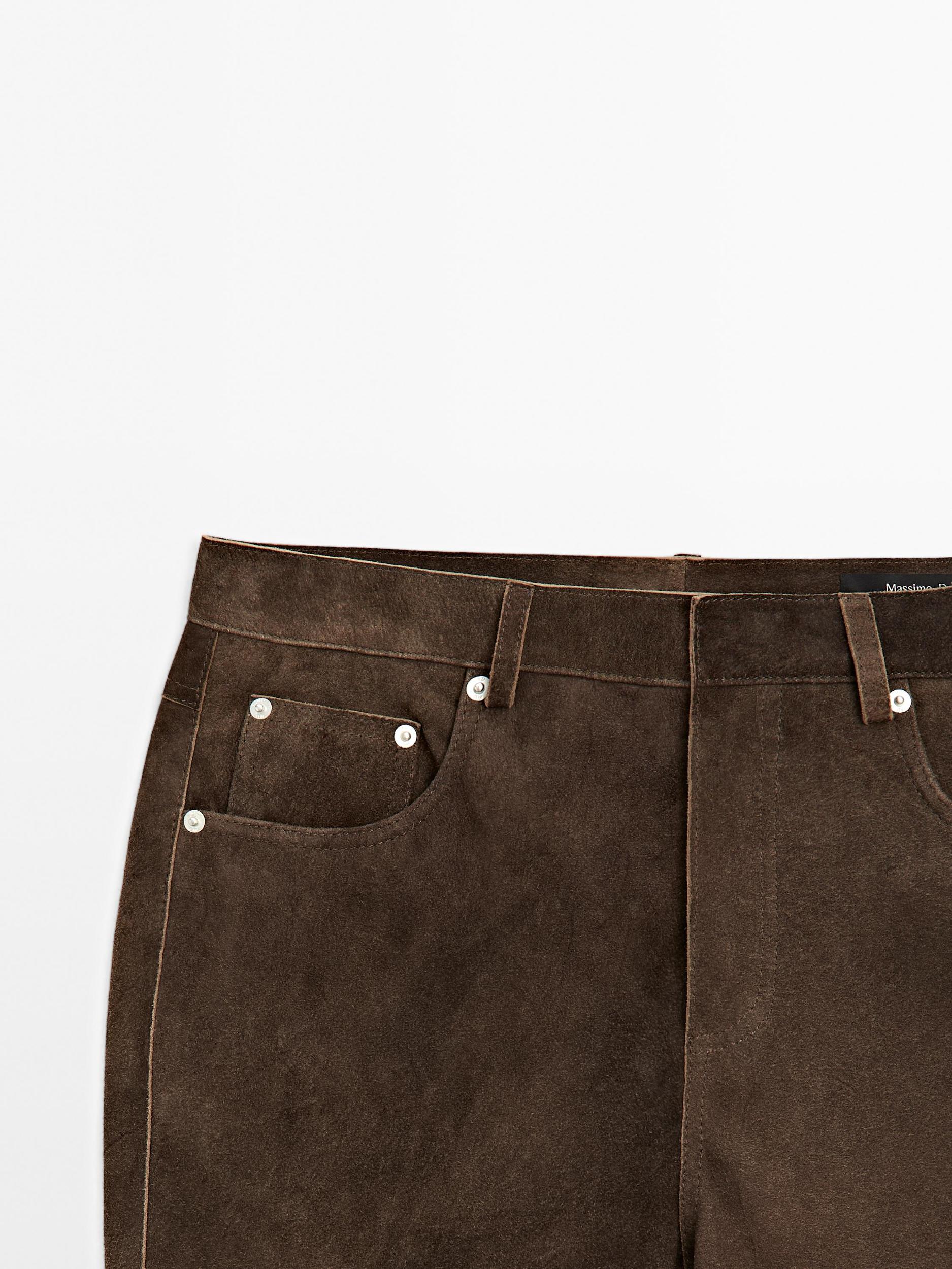 Goatskin leather trousers with suede finish Product Image