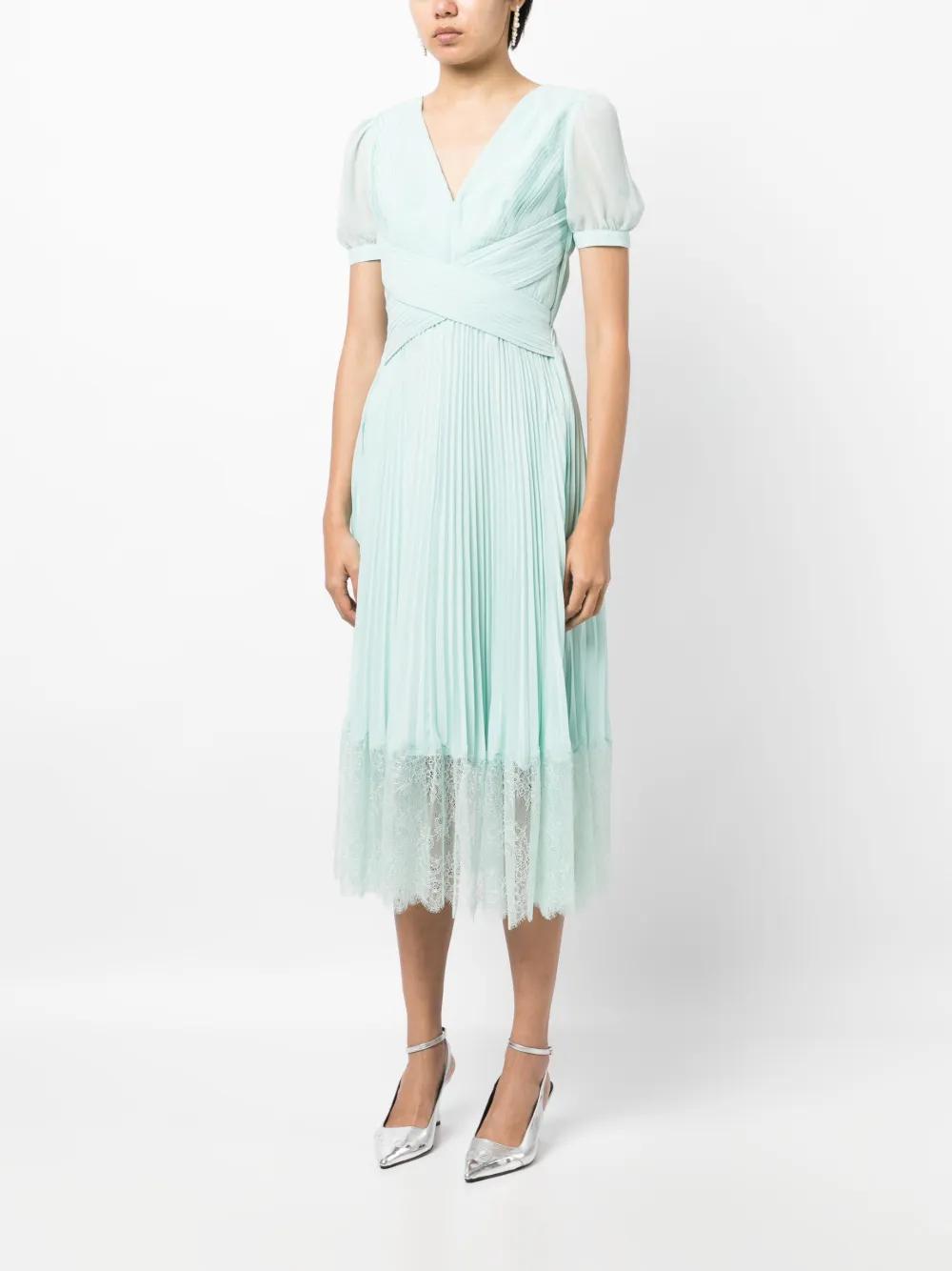 pleated lace-trim midi dress Product Image
