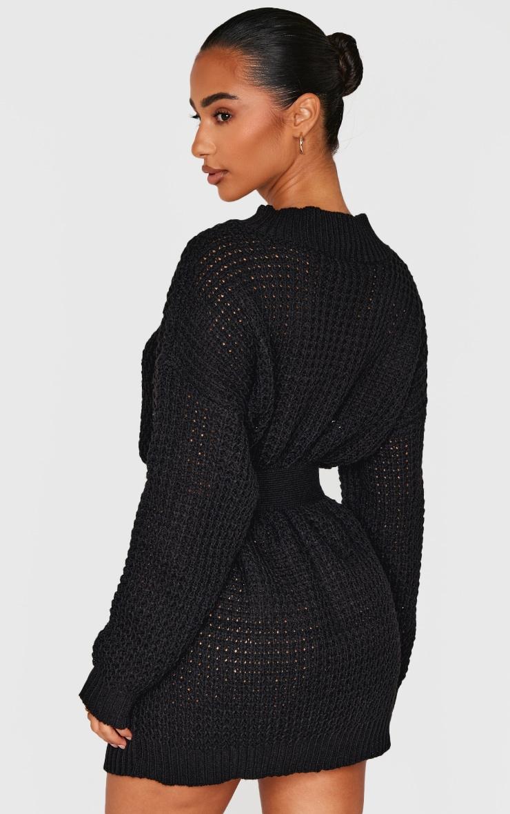 Petite Black Touch Belted Knit Sweater Dress Product Image