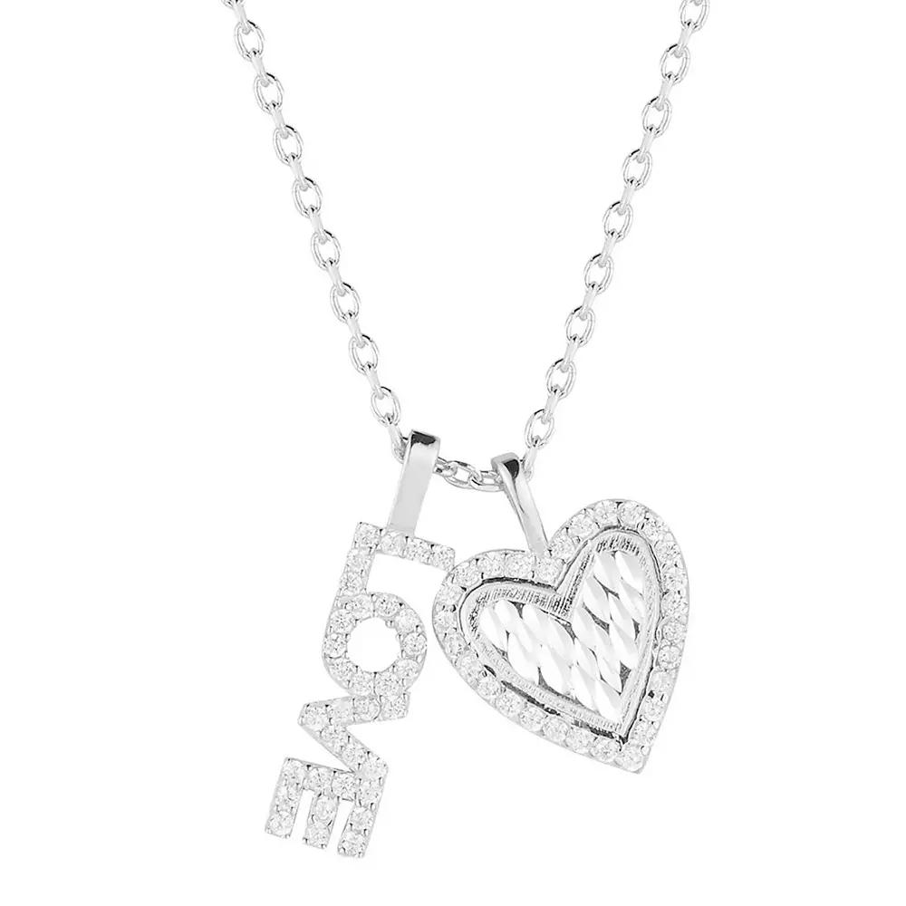 Sunkissed Sterling Cubic Zirconia "Love" & Heart Pendant Necklace, Women's, Size: 18", Silver Tone Product Image