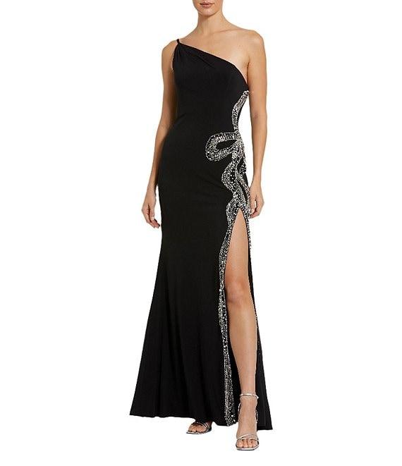Mac Duggal One Shoulder Beaded Side Detail Jersey Column Gown Product Image