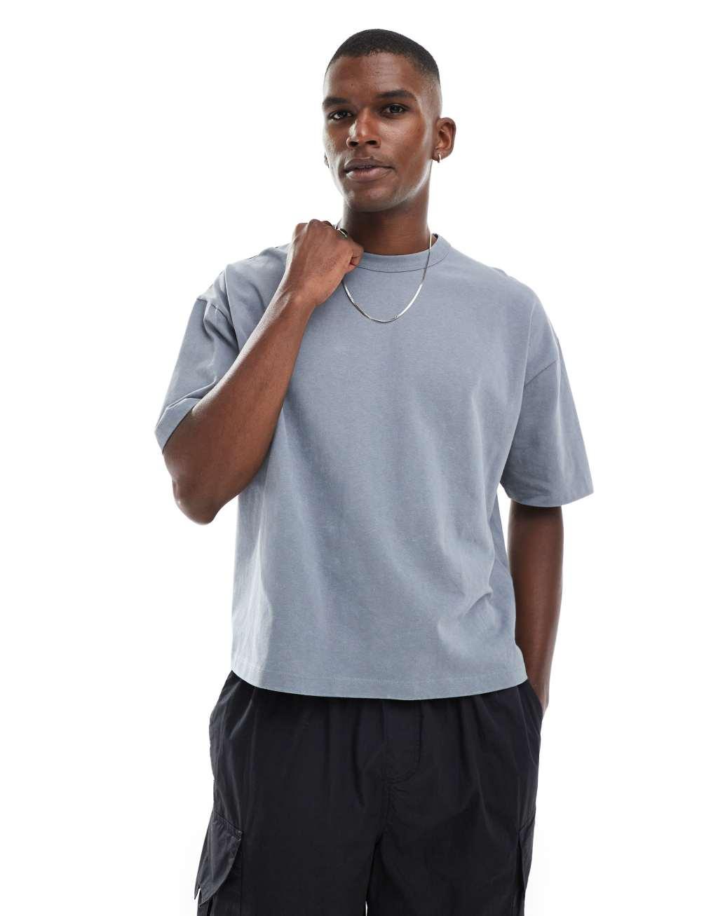 ASOS DESIGN boxy oversized T-shirt in heavyweight washed gray with street graphic Product Image