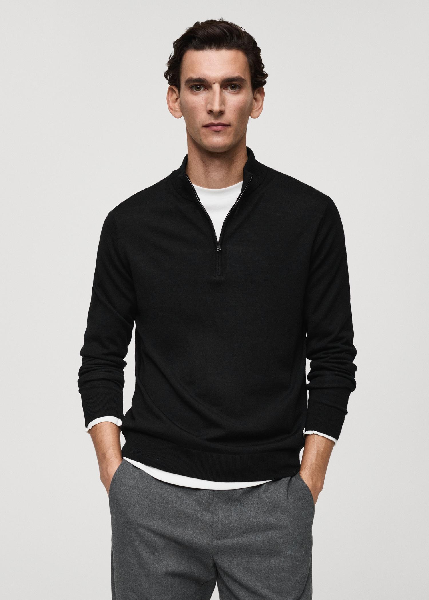 100% merino wool perkins-neck sweater with zipper - Men | MANGO USA Product Image