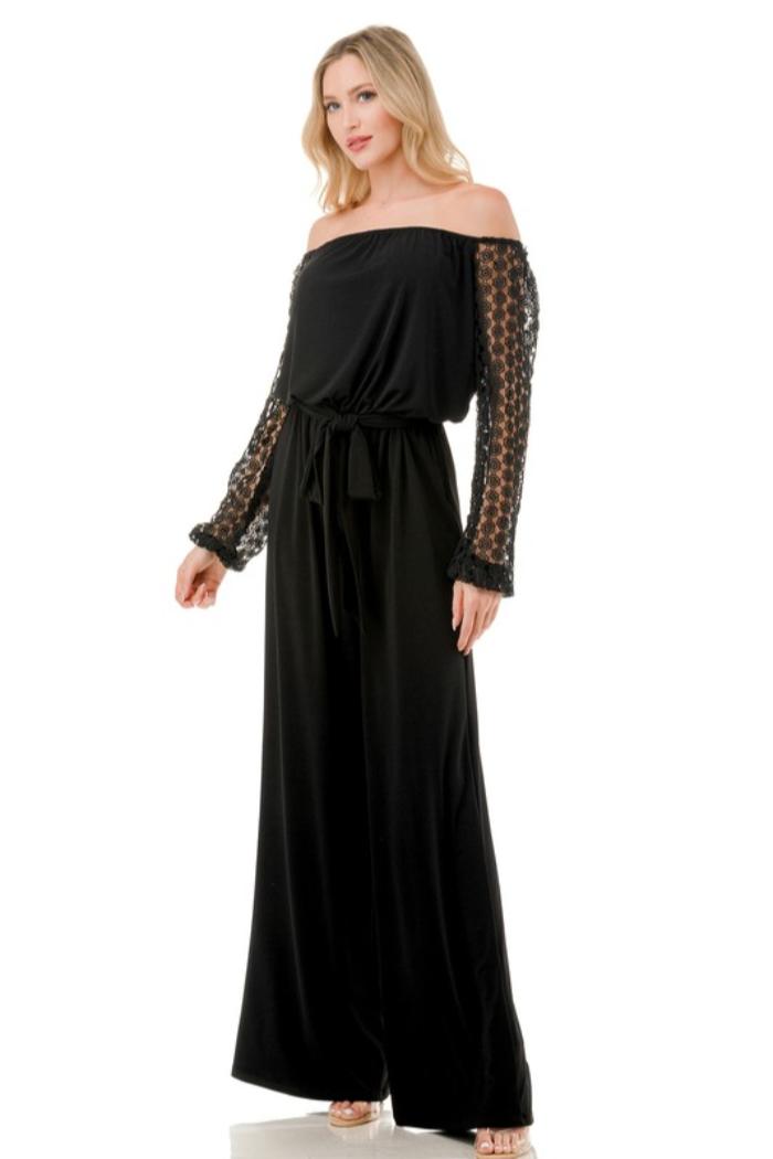 Lace Sleeve Jumpsuit w/ Belt Product Image