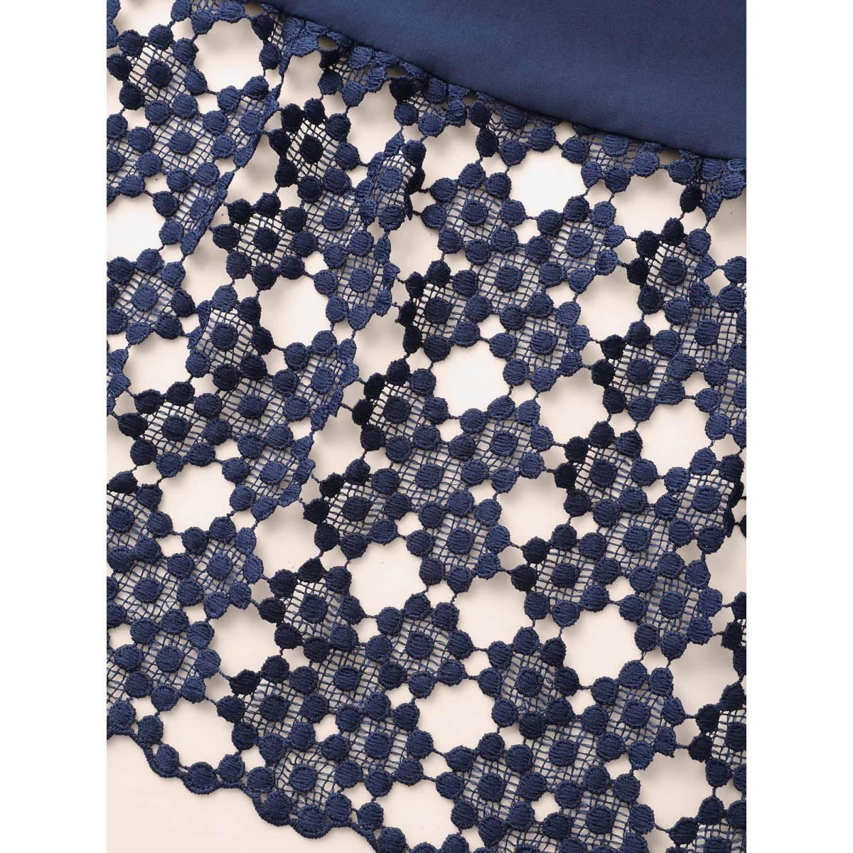 Plus Size Lace Panel Elastic Waist Sleeveless Dress DarkBlue Women Formal Woven ribbon&lace trim Party Curvy Bloomchic 30/6X Product Image