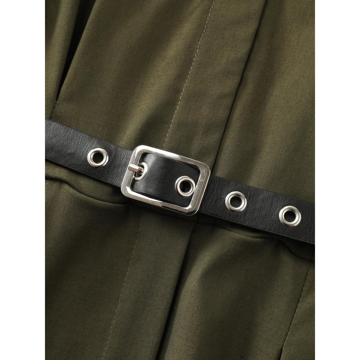 Plus Size Arc Hem Cinched-Waist Shirt Maxi Dress Sage Women Office Shirt collar Extra Long Sleeve Curvy BloomChic 26/4X Product Image