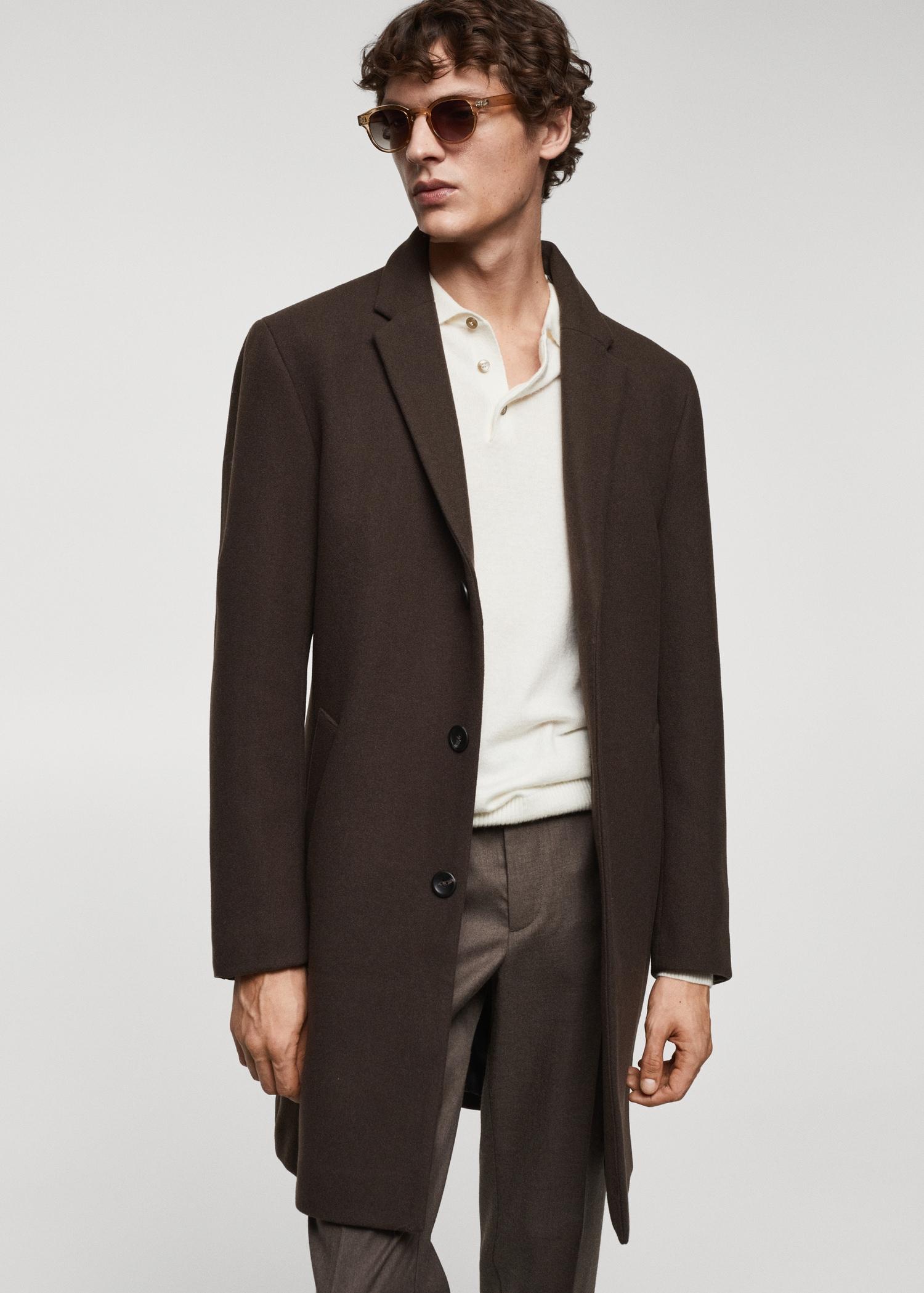 Wool coat with detachable collar - Men | MANGO USA Product Image