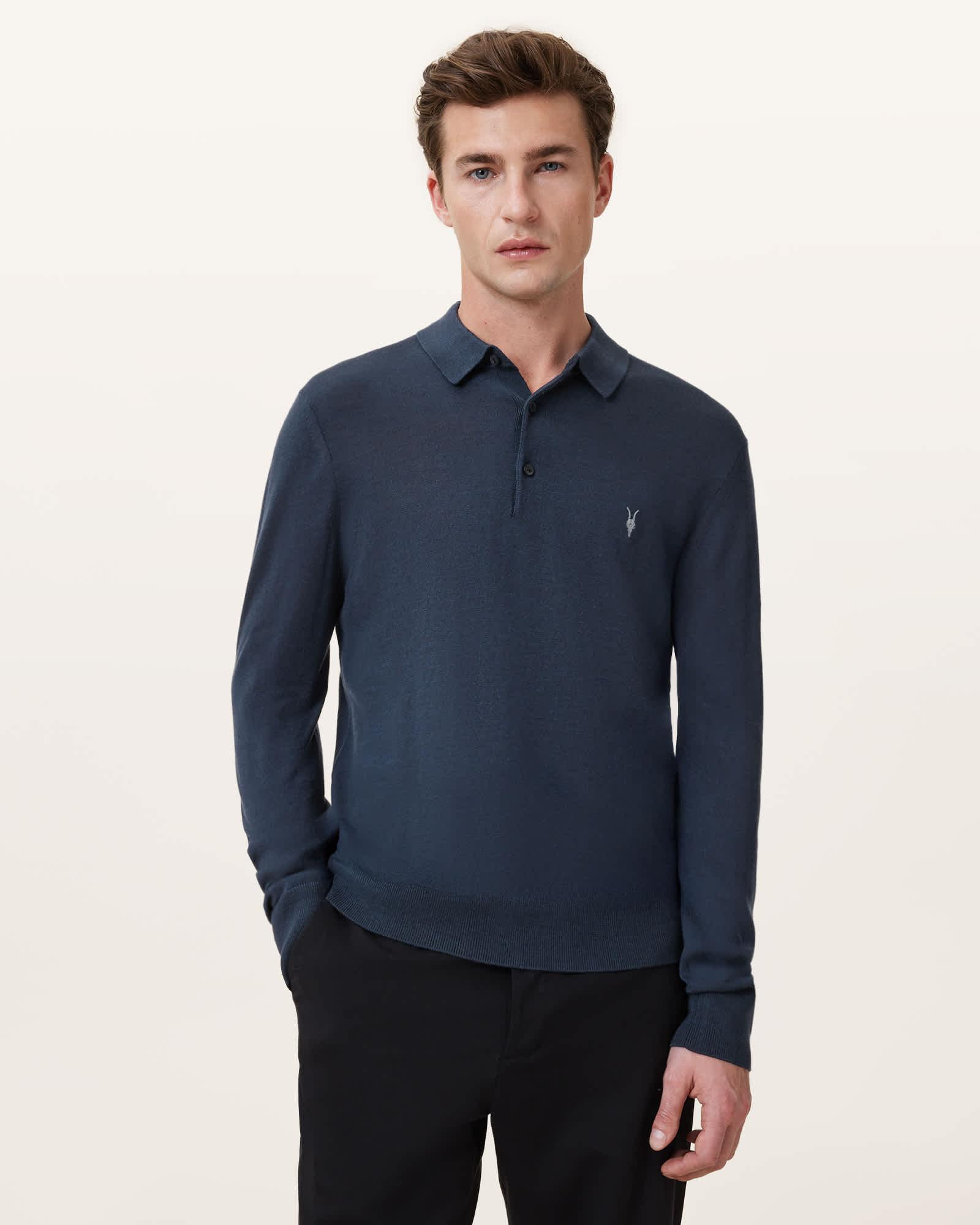 Mode Merino Long Sleeve Ramskull Polo Shirt Product Image
