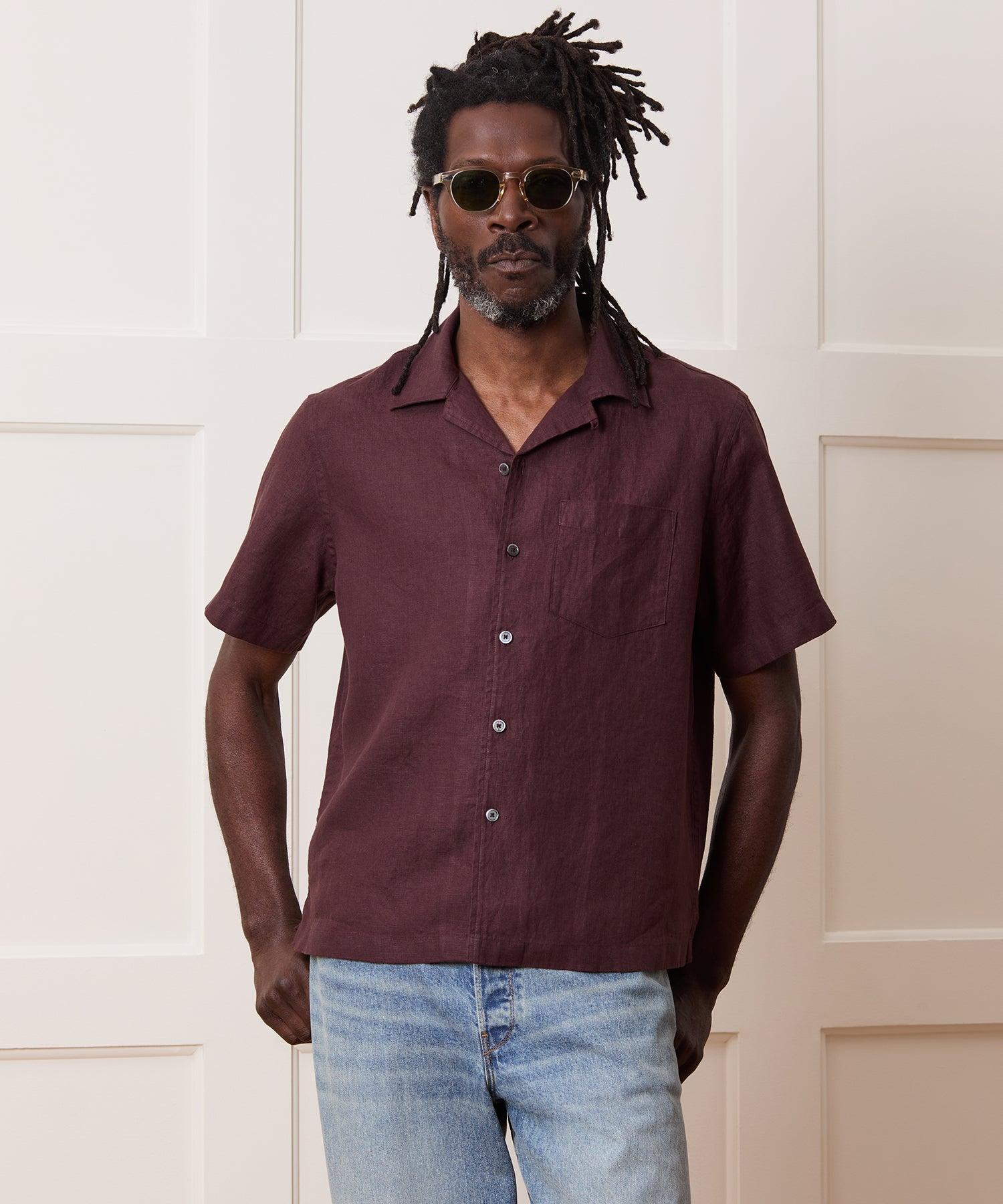 Cropped Sea Soft Irish Linen Camp Collar Shirt Product Image