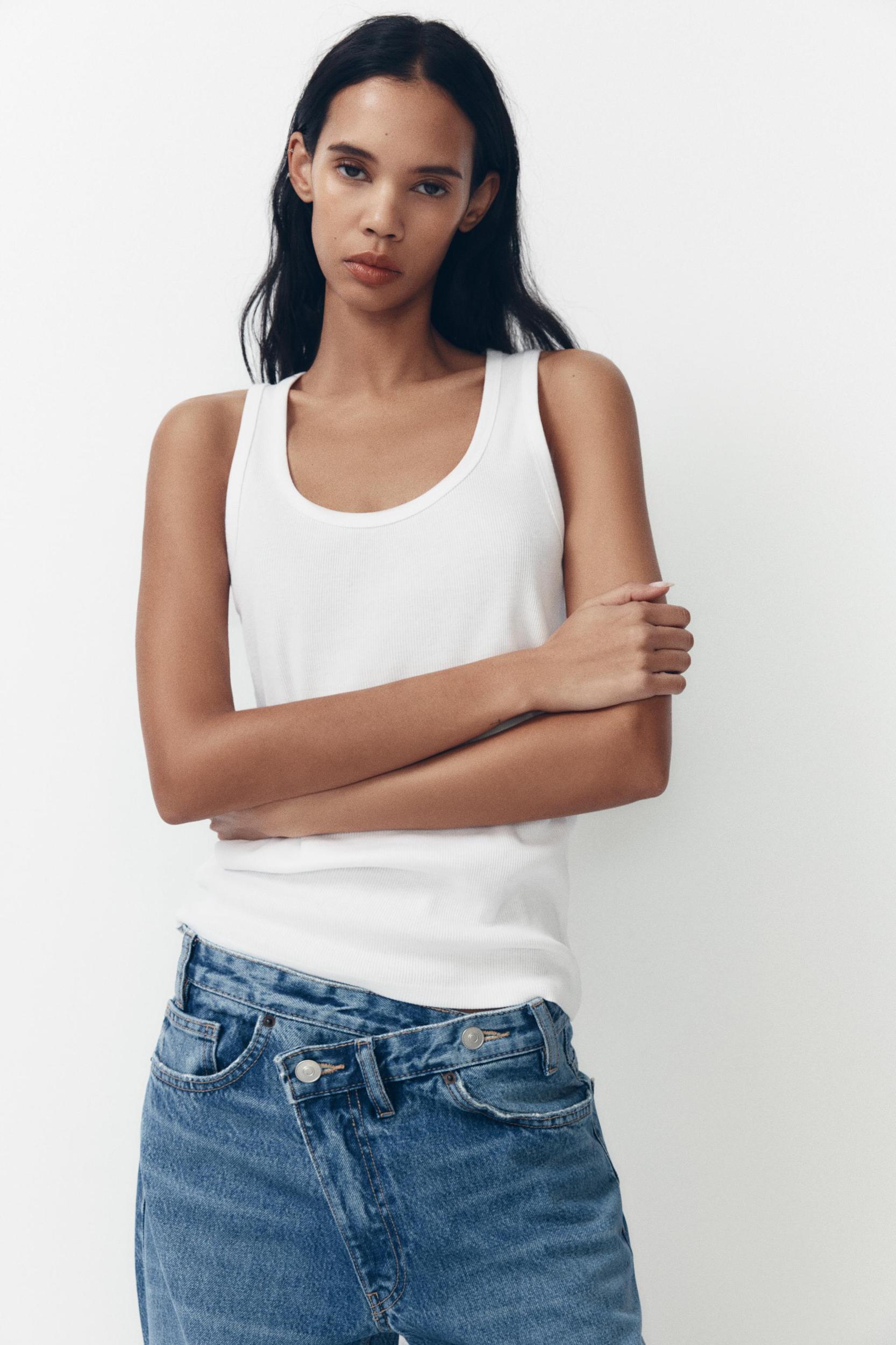 TRF HIGH-WAIST WIDE LEG CROSSOVER JEANS Product Image