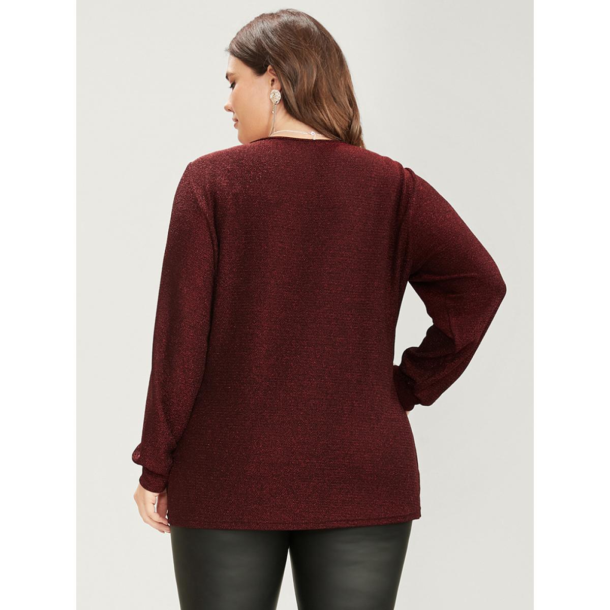 Plus Size Scarlet Solid Glitter Surplice Neck Blouse Women Elegant Long Sleeve Deep V-neck Dailywear Blouses BloomChic 30/6X Product Image