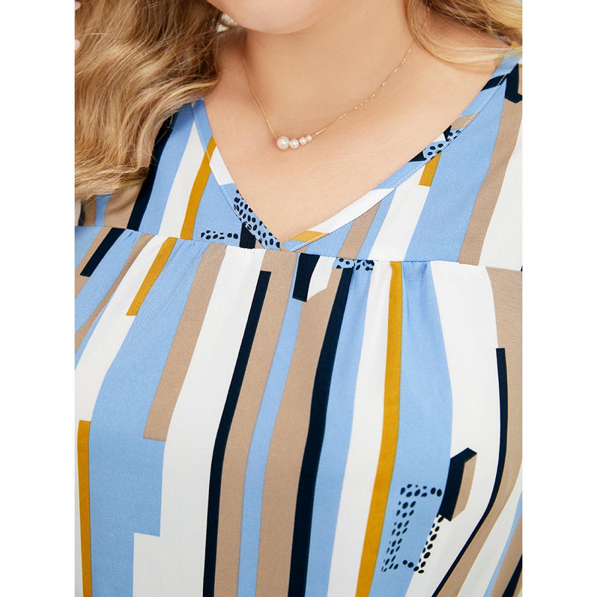 Plus Size Geometric Print V Neck Pocket Flutter Cap Sleeve Midi Dress Multicolor Women Elegant Ruffles V-neck Cap Sleeve Curvy Knee Dress BloomChic 26/4X Product Image