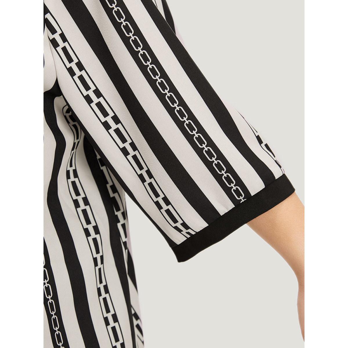 Plus Size Striped Patchwork Contrast Open Front Kimono Women Black Casual Contrast Loose Dailywear Kimonos BloomChic 26/4X Product Image