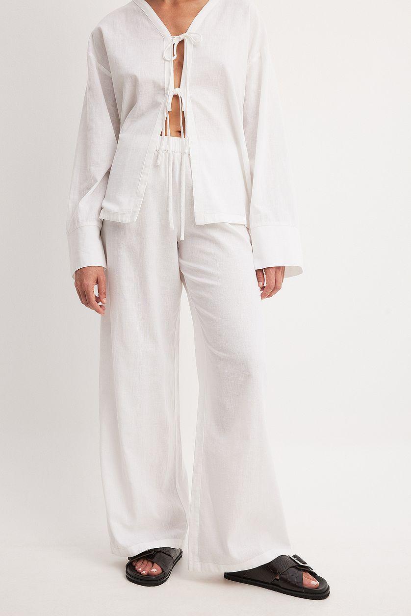 Linen Blend Mid Waist Trousers Product Image