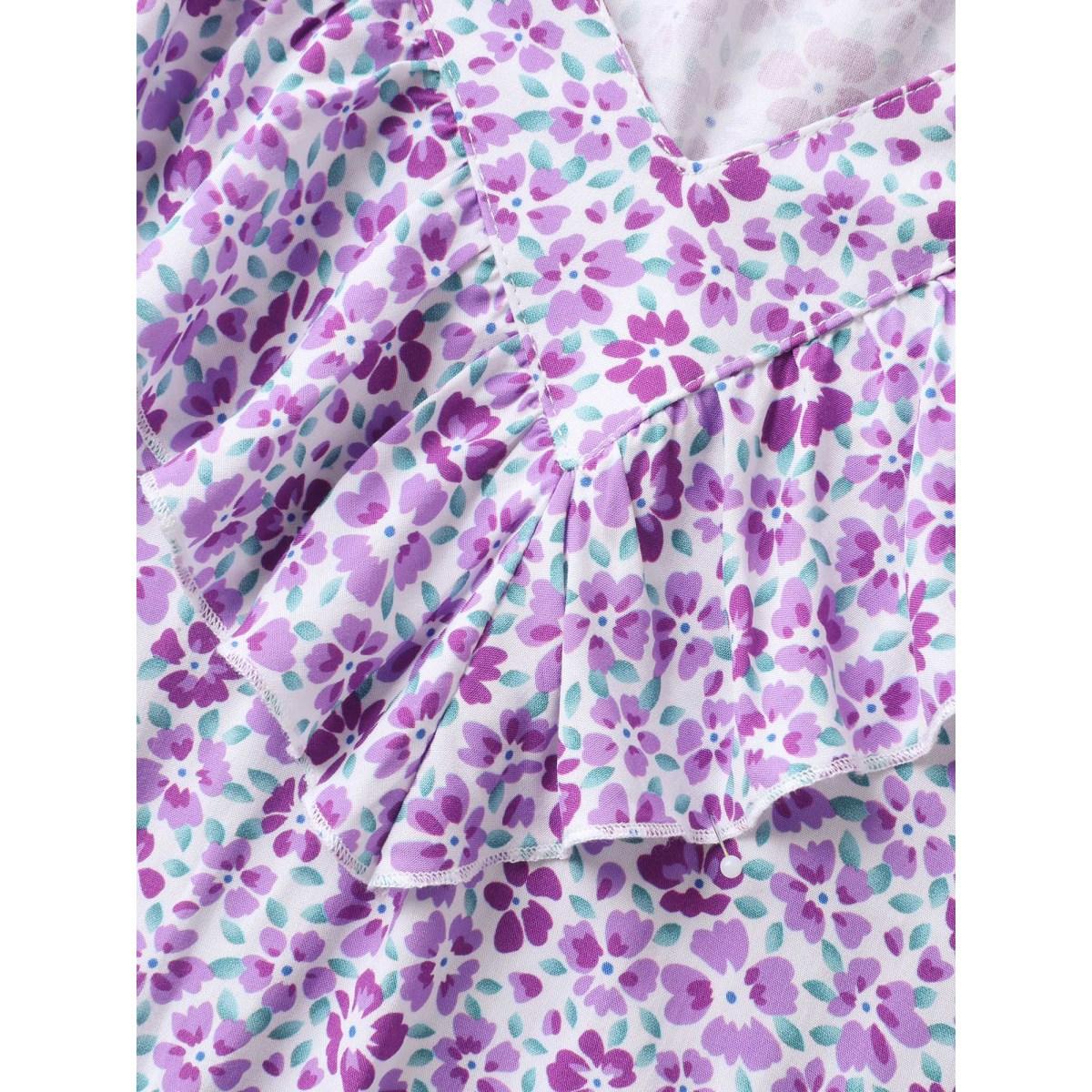 Plus Size Soft Floral Print Pockets Ruffled Midi Dress BlueViolet Women V-neck Cap Sleeve Curvy BloomChic 30/6X Product Image