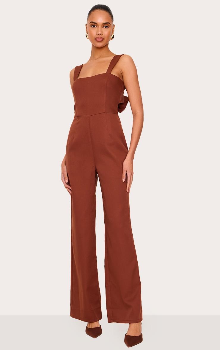 Chocolate Woven Cut Out Bow Detail Jumpsuit Product Image