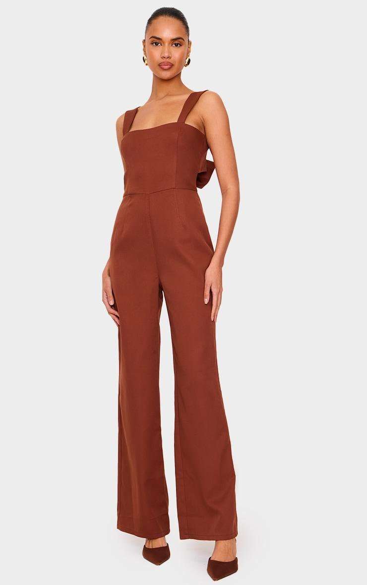 Chocolate Woven Cut Out Bow Detail Jumpsuit Product Image
