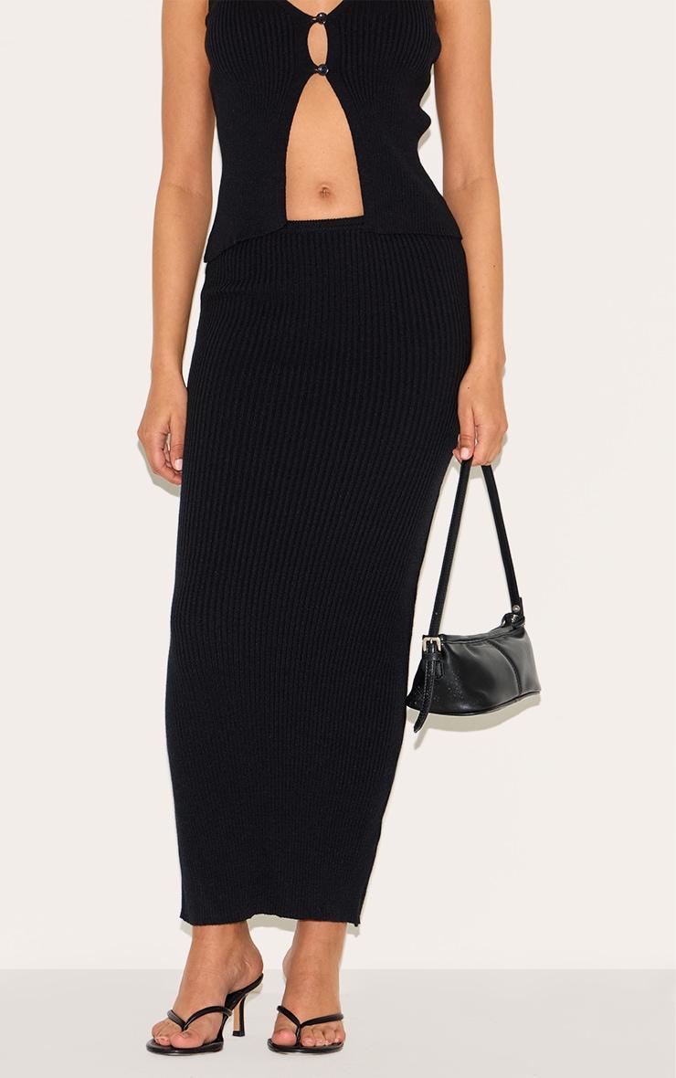 Petite Black Knitted Maxi Skirt Product Image