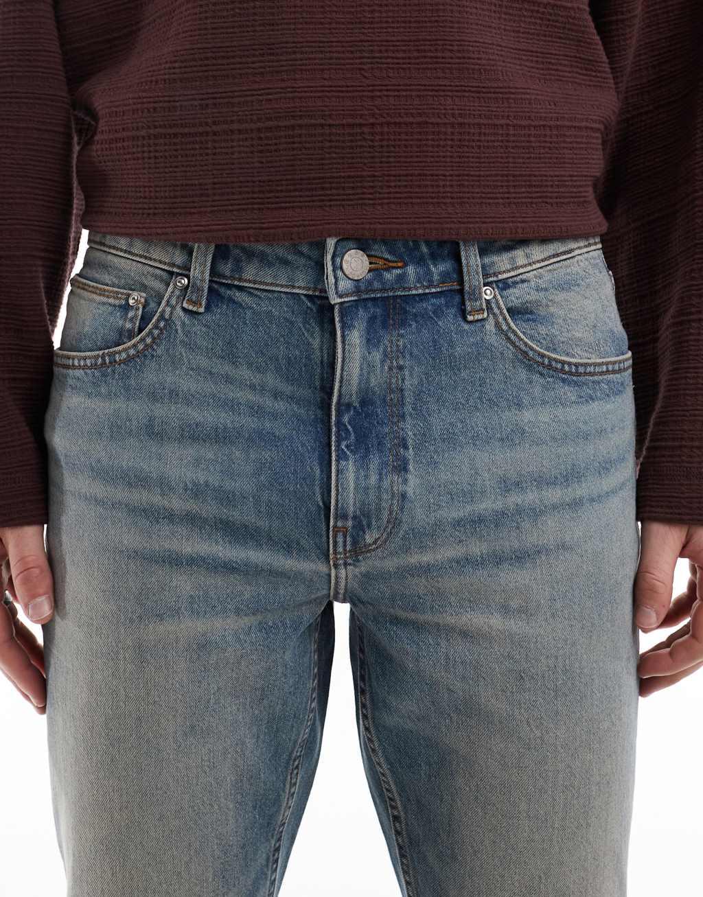 ASOS DESIGN stretch flare jeans in light wash blue with tint Product Image