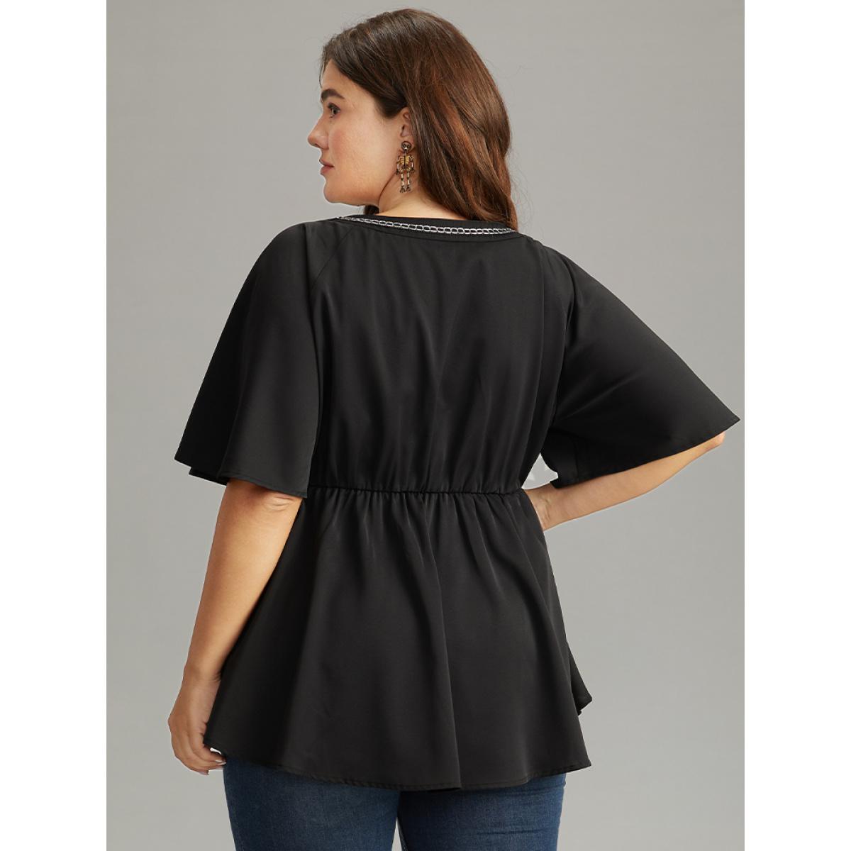 Plus Size Black Halloween Chain Print Keyhole Flutter Sleeve Blouse Women Glamour Half Sleeve Round Neck Festival-Halloween Blouses BloomChic 26/4X Product Image