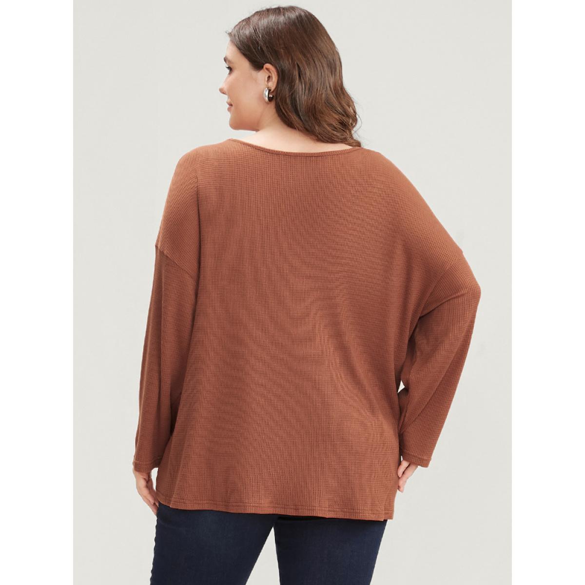 Plus Size Solid V Neck Lace Trim Twist Front Sweatshirt Women Rust Elegant Twist-front V-neck Dailywear Sweatshirts BloomChic 10/M Product Image