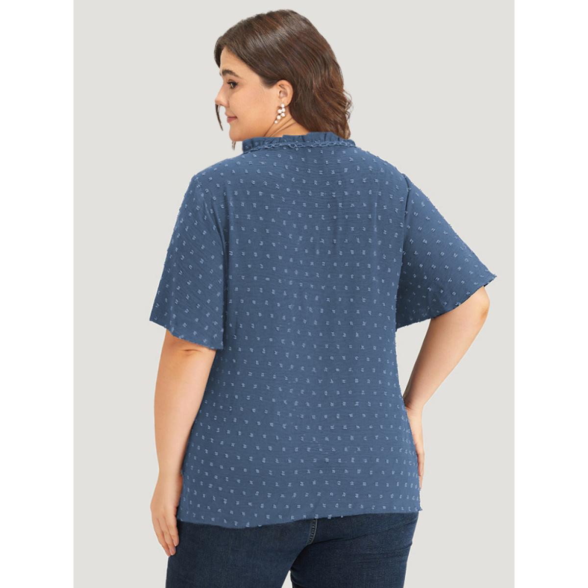 Plus Size Stone Polka Dot Frill Trim V Neck Flutter Blouse Women Elegant Short sleeve V-neck Work Blouses BloomChic 14-16/1X Product Image