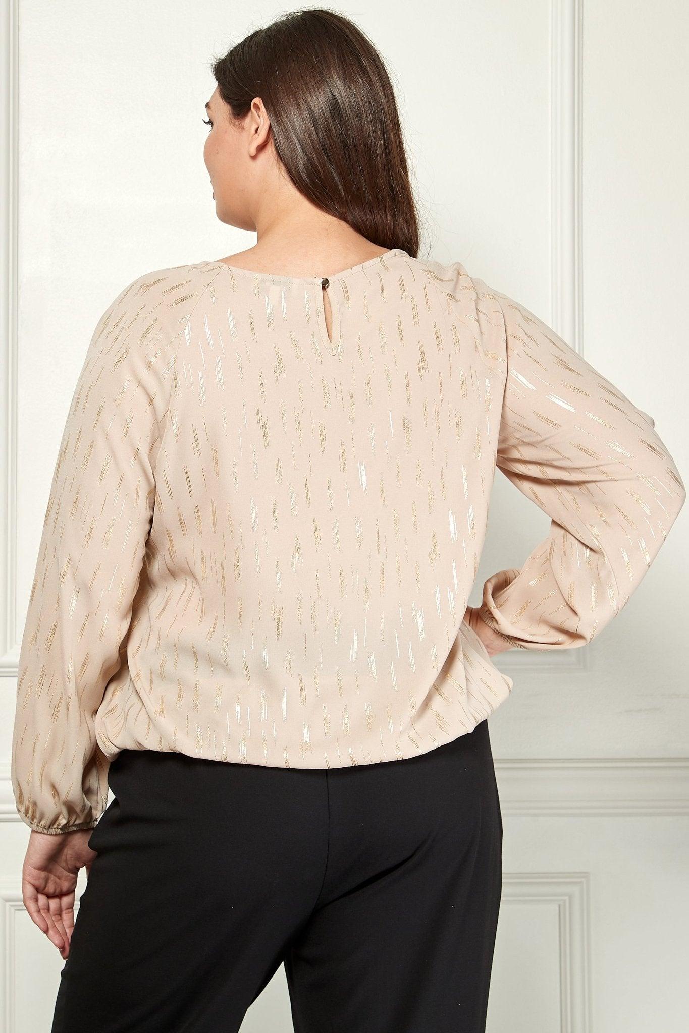 Long Sleeve V-Chain Trim Cutout Bubble Blouse - Plus Product Image