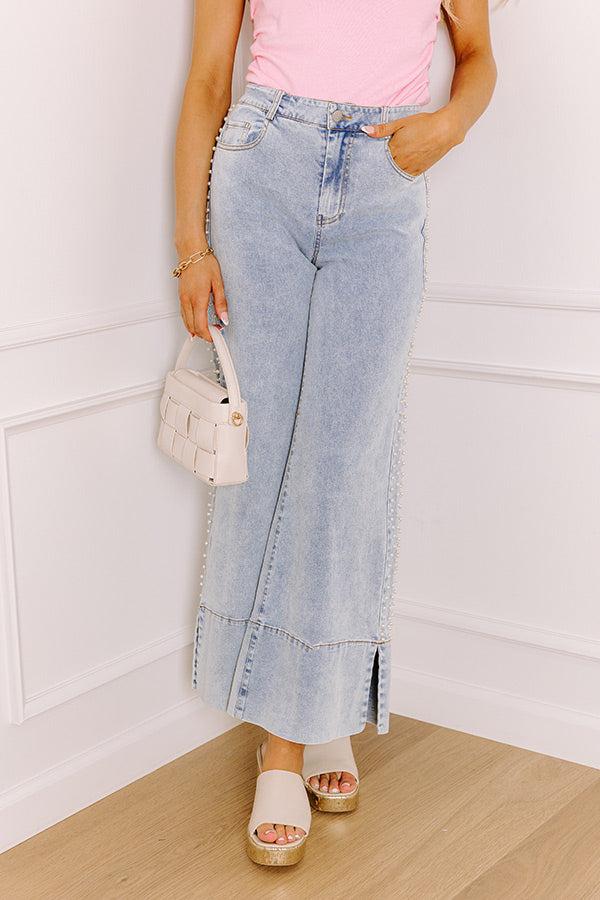 The Vicky Midrise Pearl Embellished Wide Leg Jean Product Image