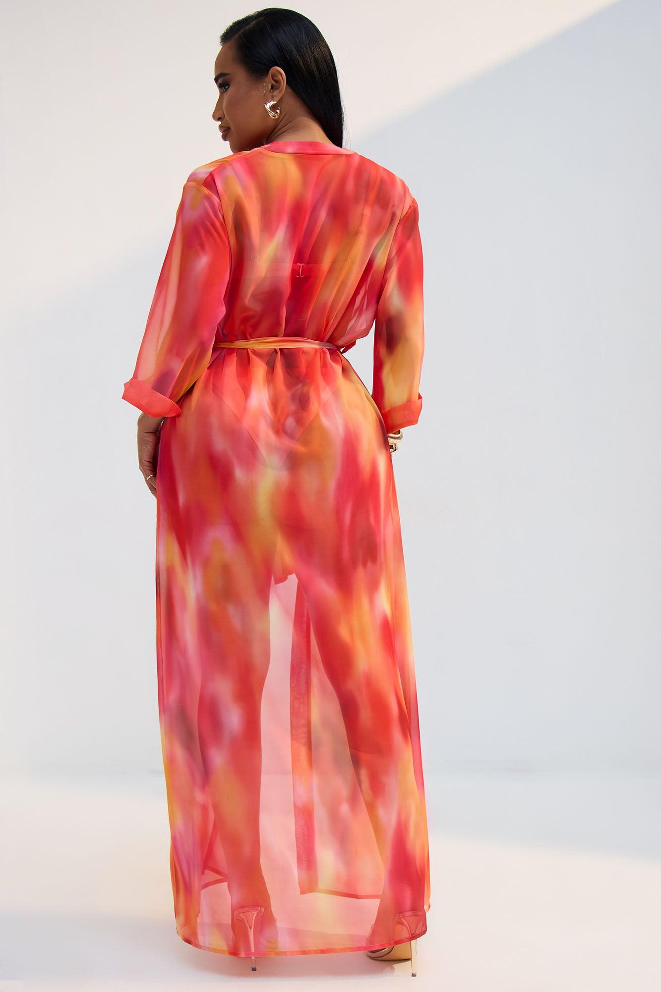 Sultry Summer Chiffon Maxi Cover Up Kimono - Red/combo Product Image