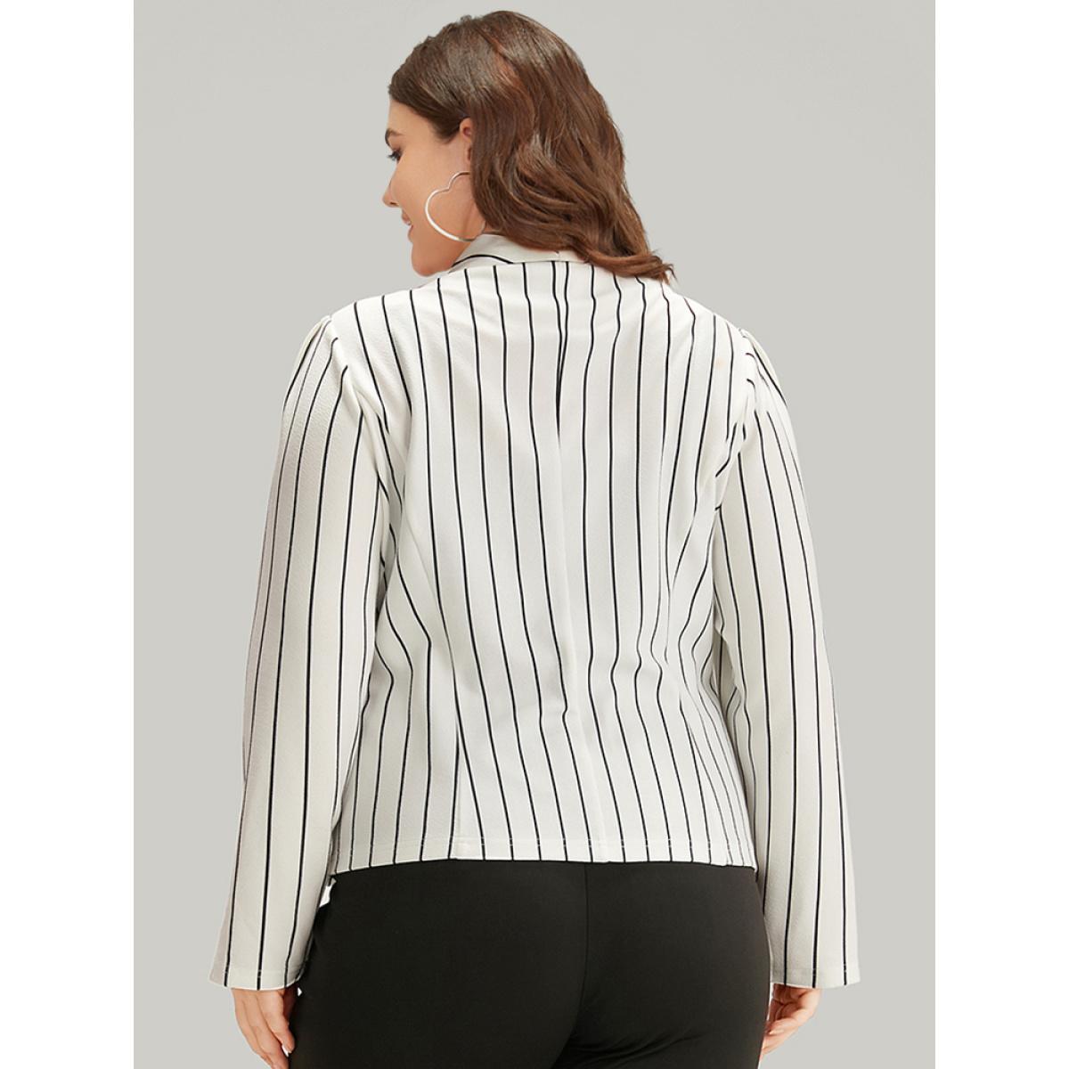Plus Size Striped Lapel Collar Open Front Blazer White Women Office Striped Asymmetrical Sleeve Long Sleeve Lapel Collar 18-20/2X At the Office Blazers BloomChic Product Image