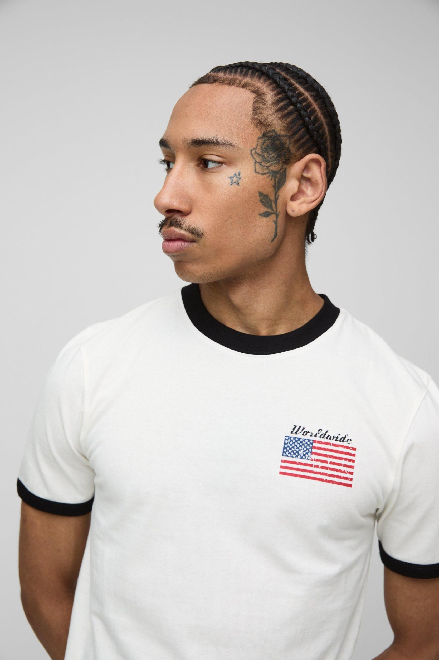 Muscle Fit USA Ringer T-Shirt | boohooMAN USA Product Image