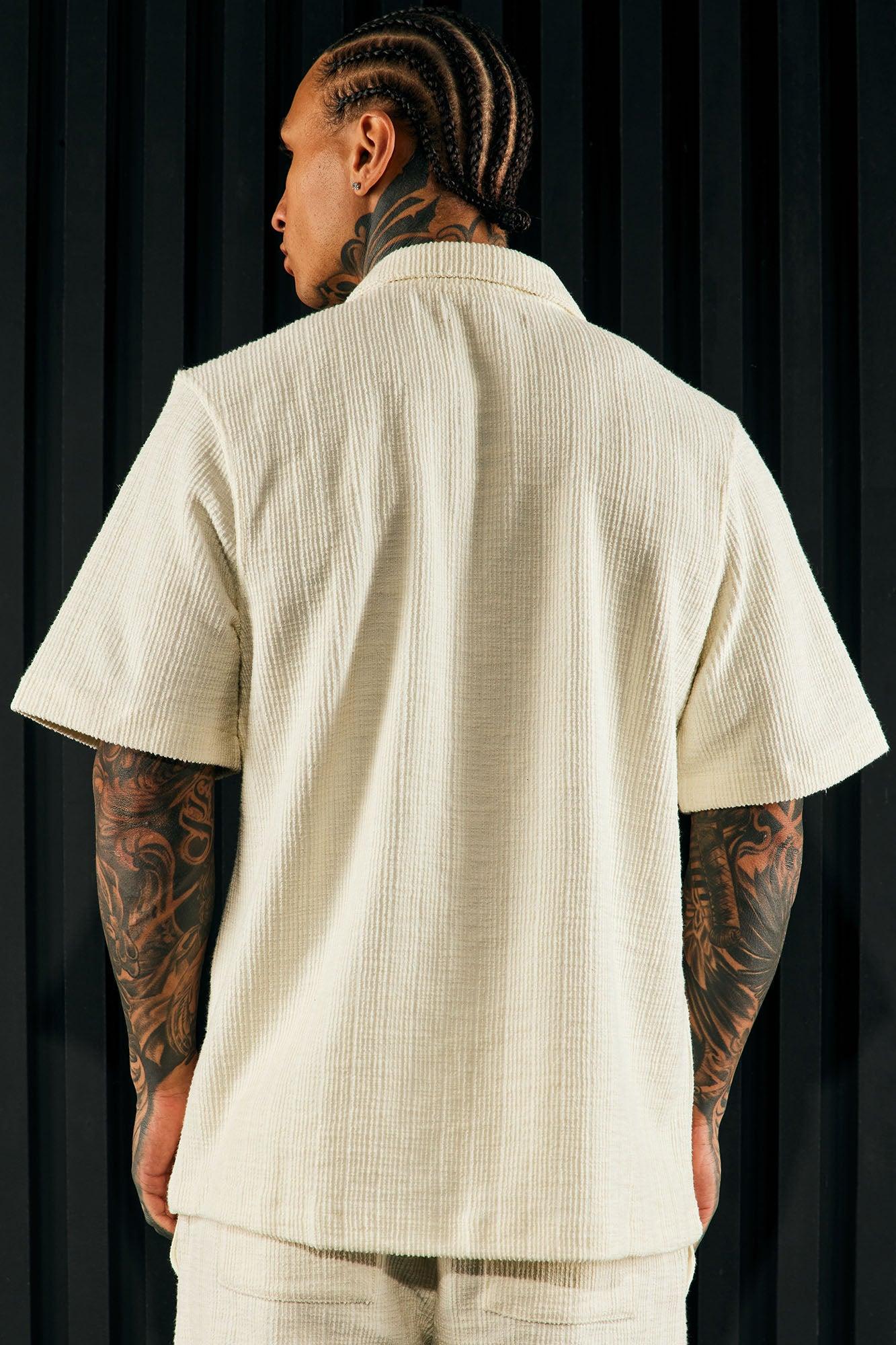 Dean Textured Short Sleeve Button Up Shirt - Cream Product Image