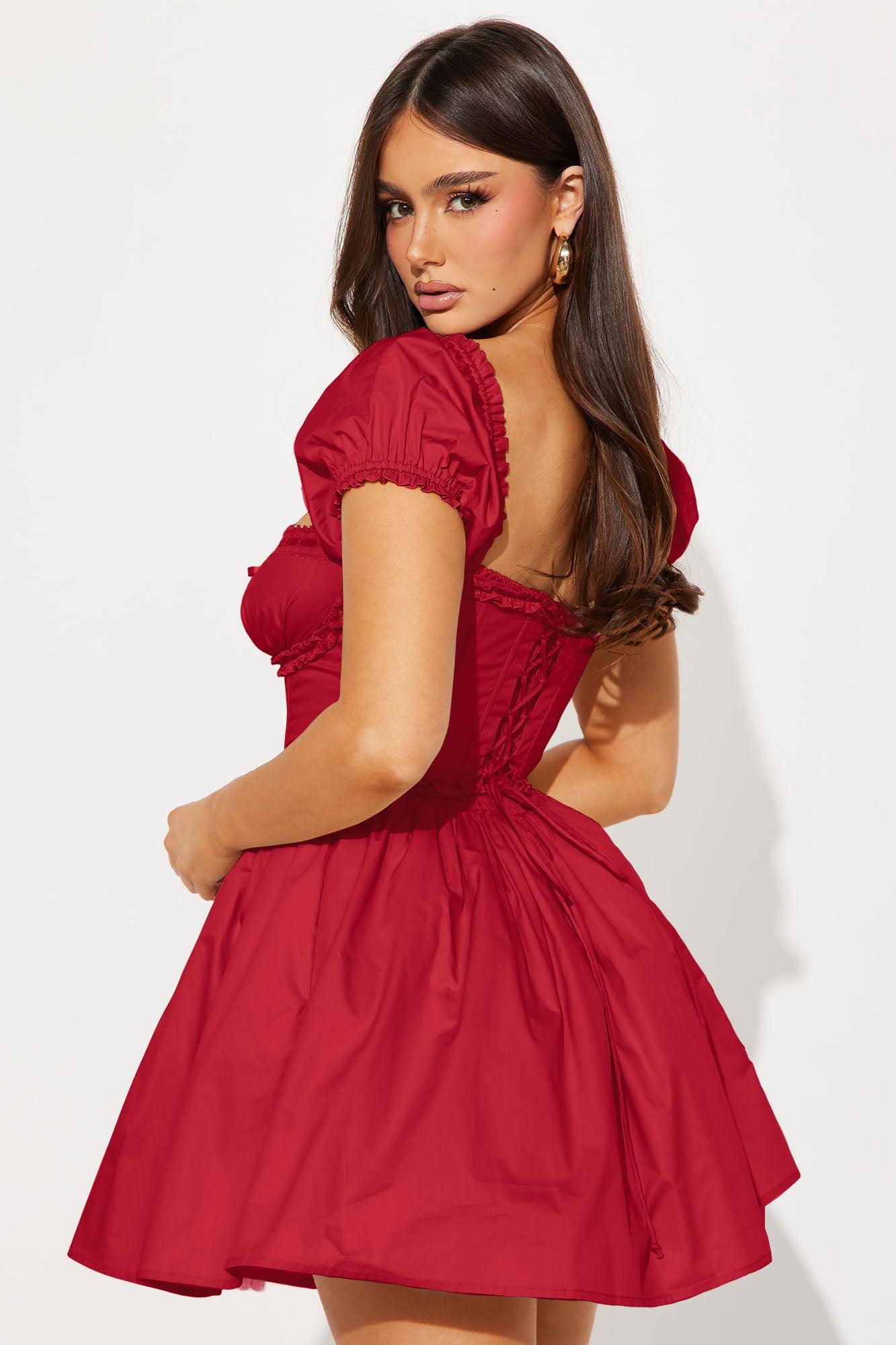 Leta Off Shoulder Corset Mini Dress - Red Product Image