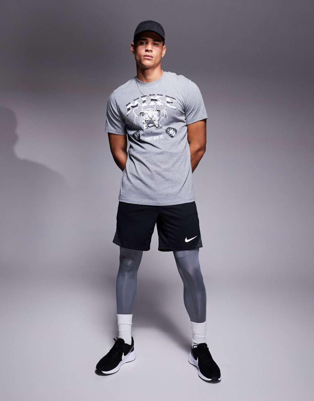 Nike Training bulldog graphic T-shirt in gray Product Image