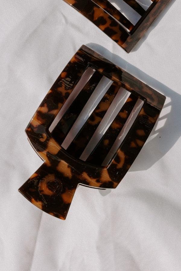 Flat Large Square Hair Claw Clip in Brown Tortoiseshell Product Image