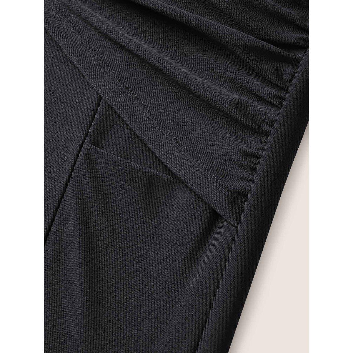 Plus Size High Rise Tiered Drawstring Gathered Swim Bottom Women's Swimwear Black Beach Gathered High stretch Skinny High Rise Side seam pocket Curve Swim Bottoms BloomChic 30/6X Product Image