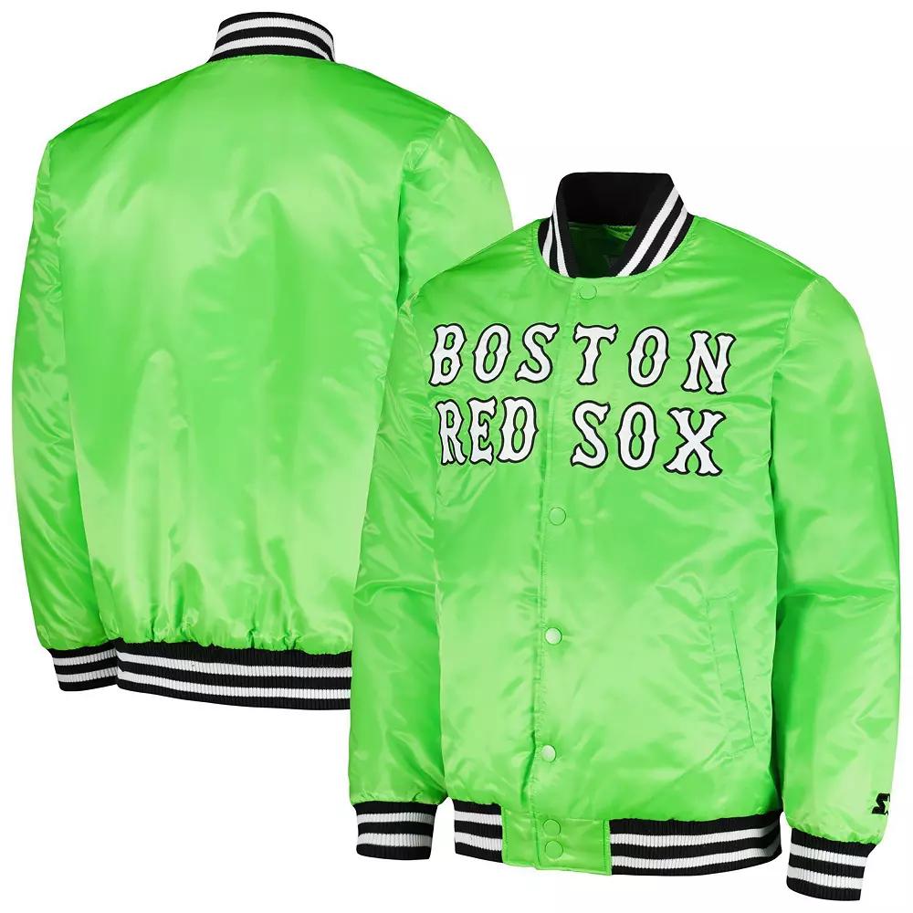 Men's Starter Neon Green Boston Red Sox Cross Bronx Fashion Satin Full-Snap Varsity Jacket, Size: Medium, Brt Gr Product Image
