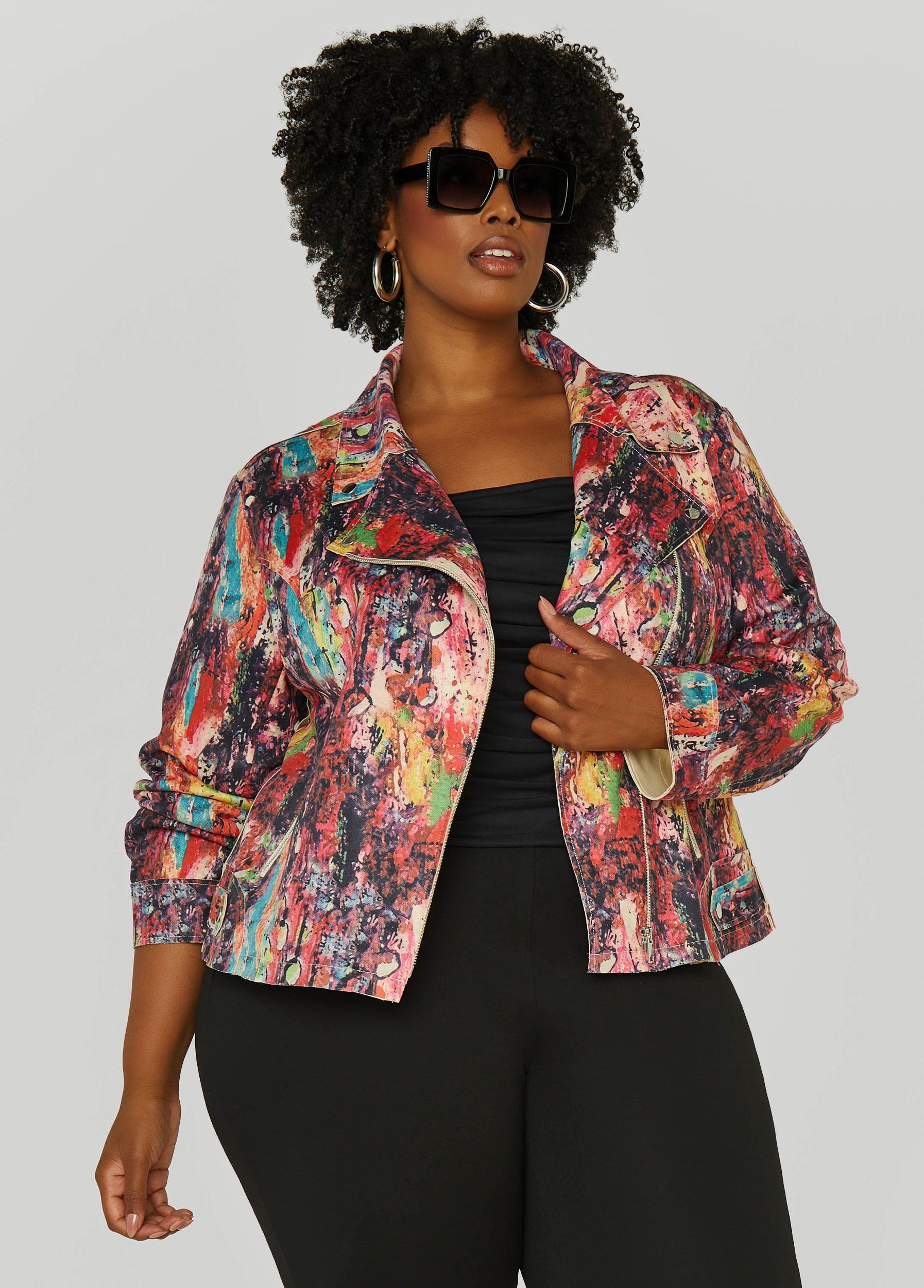Plus Size Graffiti Print Moto Jacket Ashley Stewart Product Image