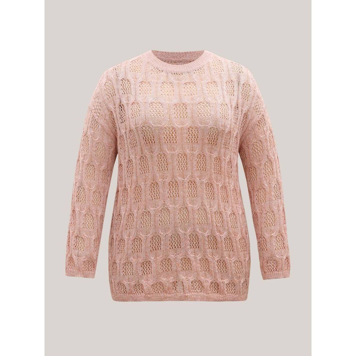 Plus Size Textured Cut-Out Ribbed Hem Pullover Crepe Women Casual Loose Long Sleeve Round Neck Everyday Pullovers BloomChic 10/M Product Image