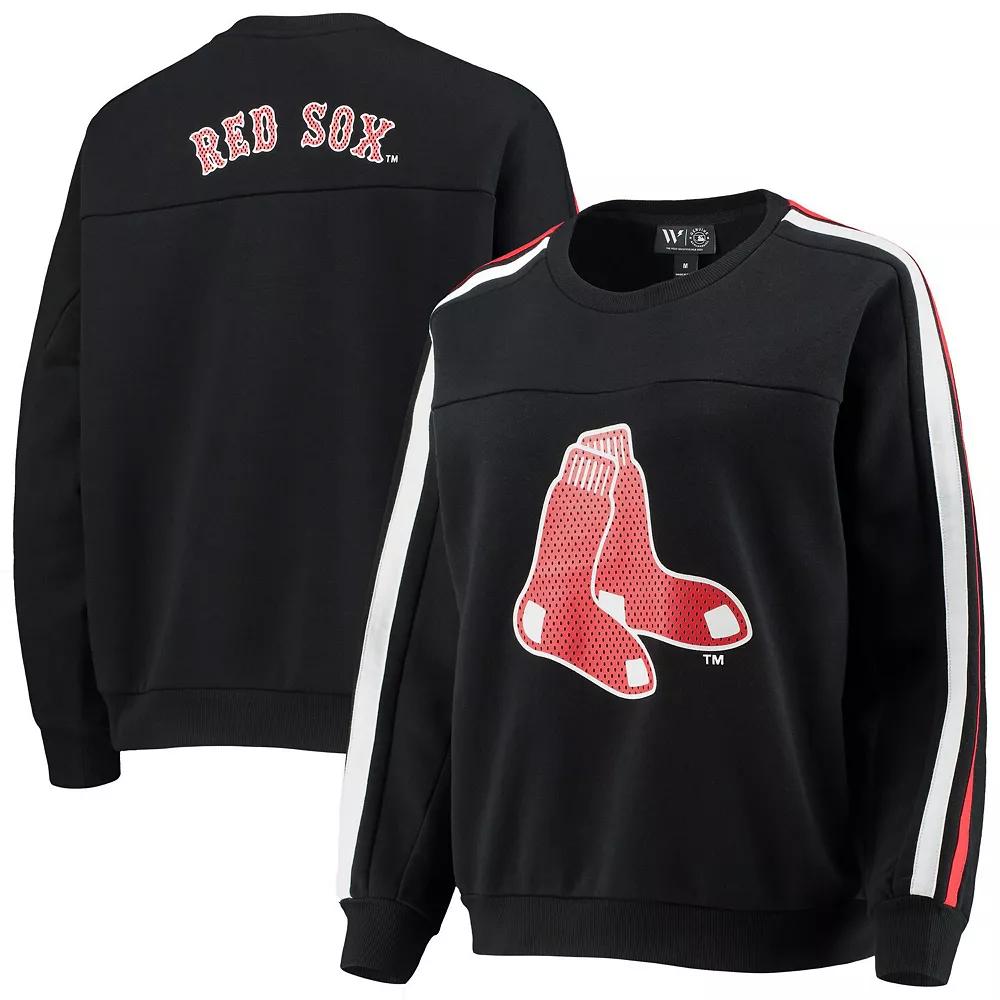 Women's The Wild Collective Black Boston Red Sox Perforated Logo Pullover Sweatshirt, Size: Medium Product Image