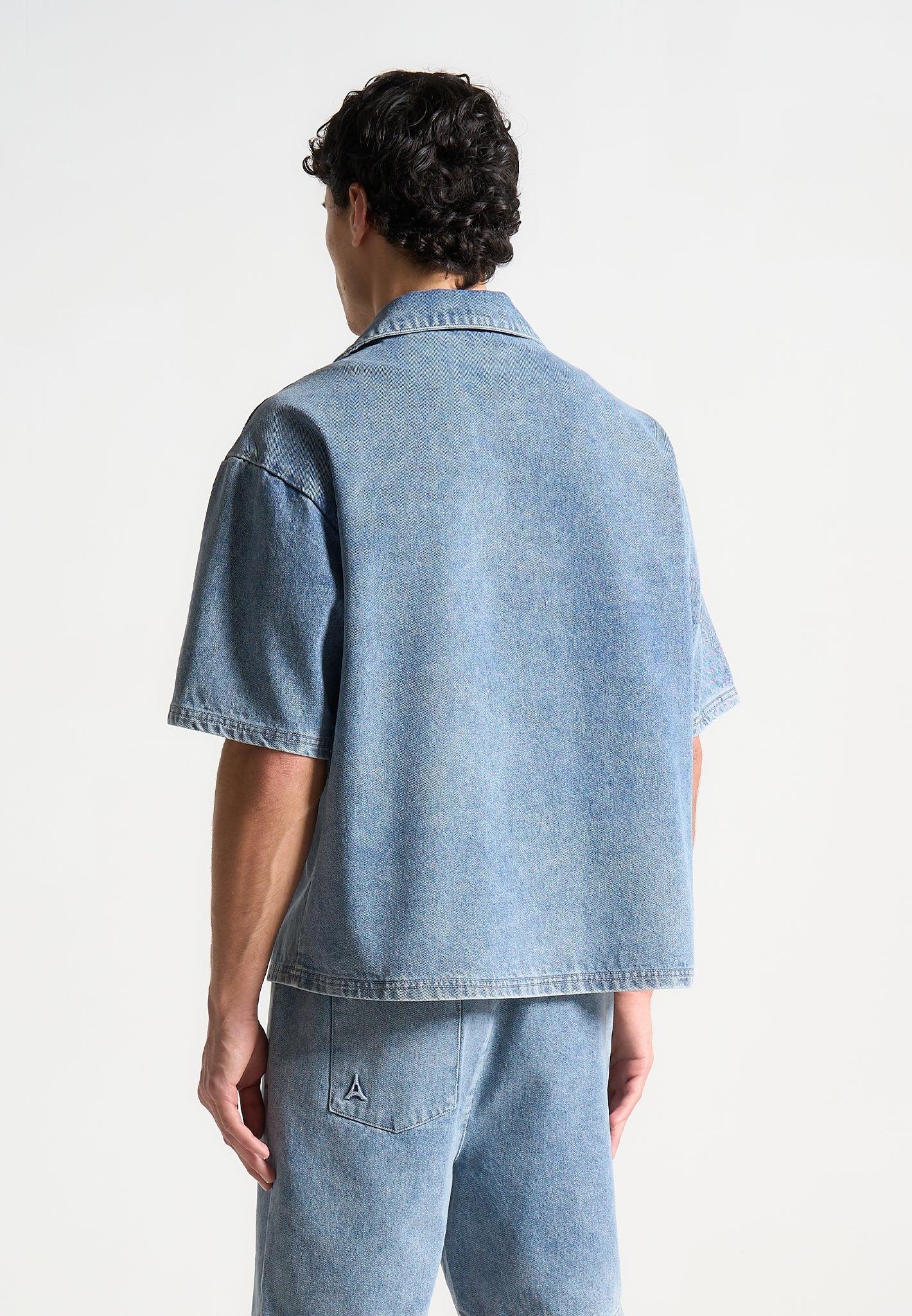 Boxy Denim Revere Shirt - Mid Blue Male Product Image
