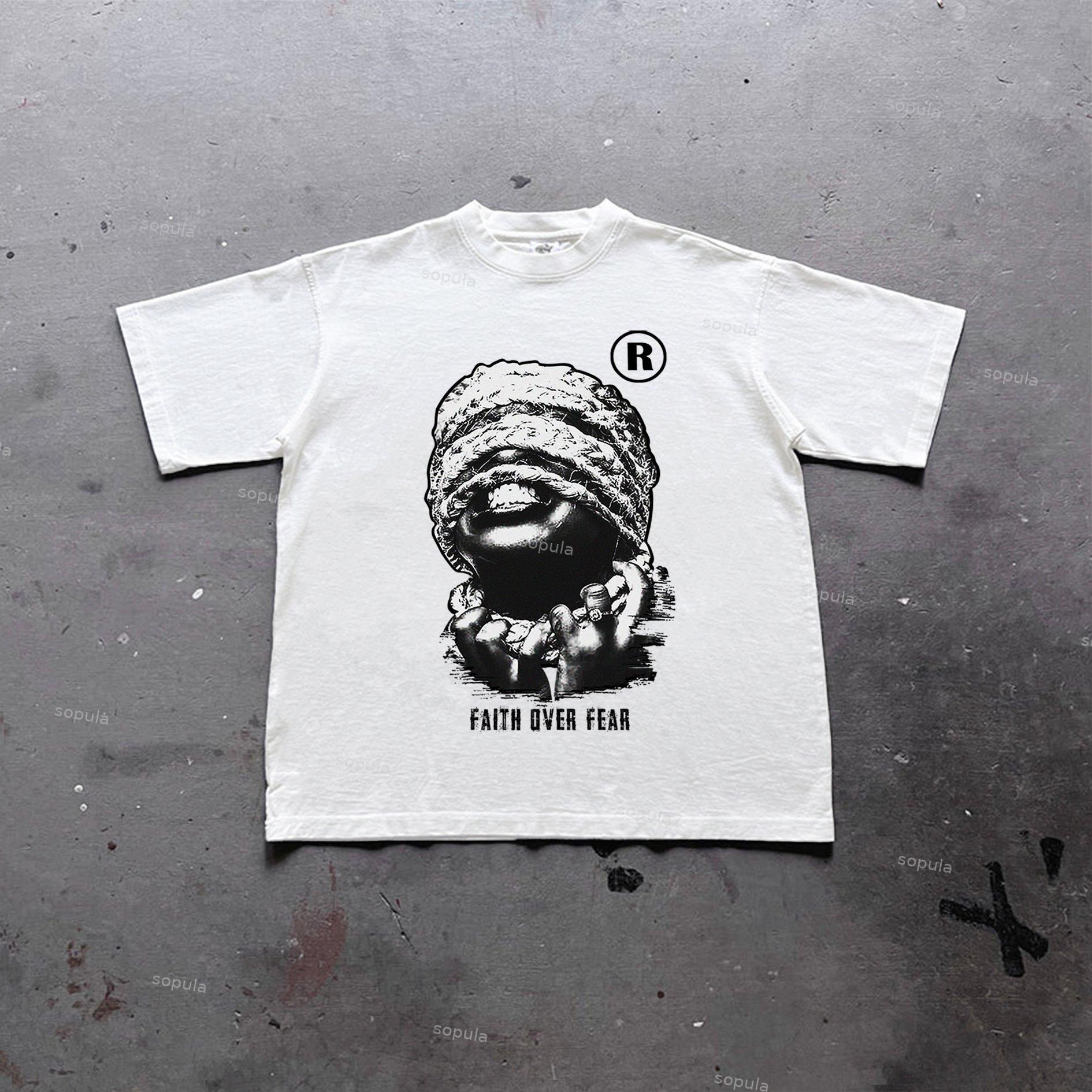 Sopula Vintage Mummy Faith Over Fear Graphic Print Cotton T-Shirt Product Image