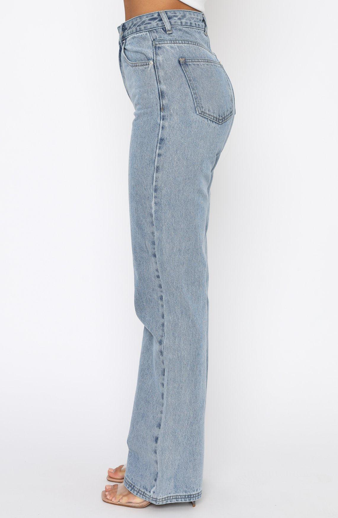 Long Way To Go High Rise Straight Leg Jeans Washed Blue Product Image