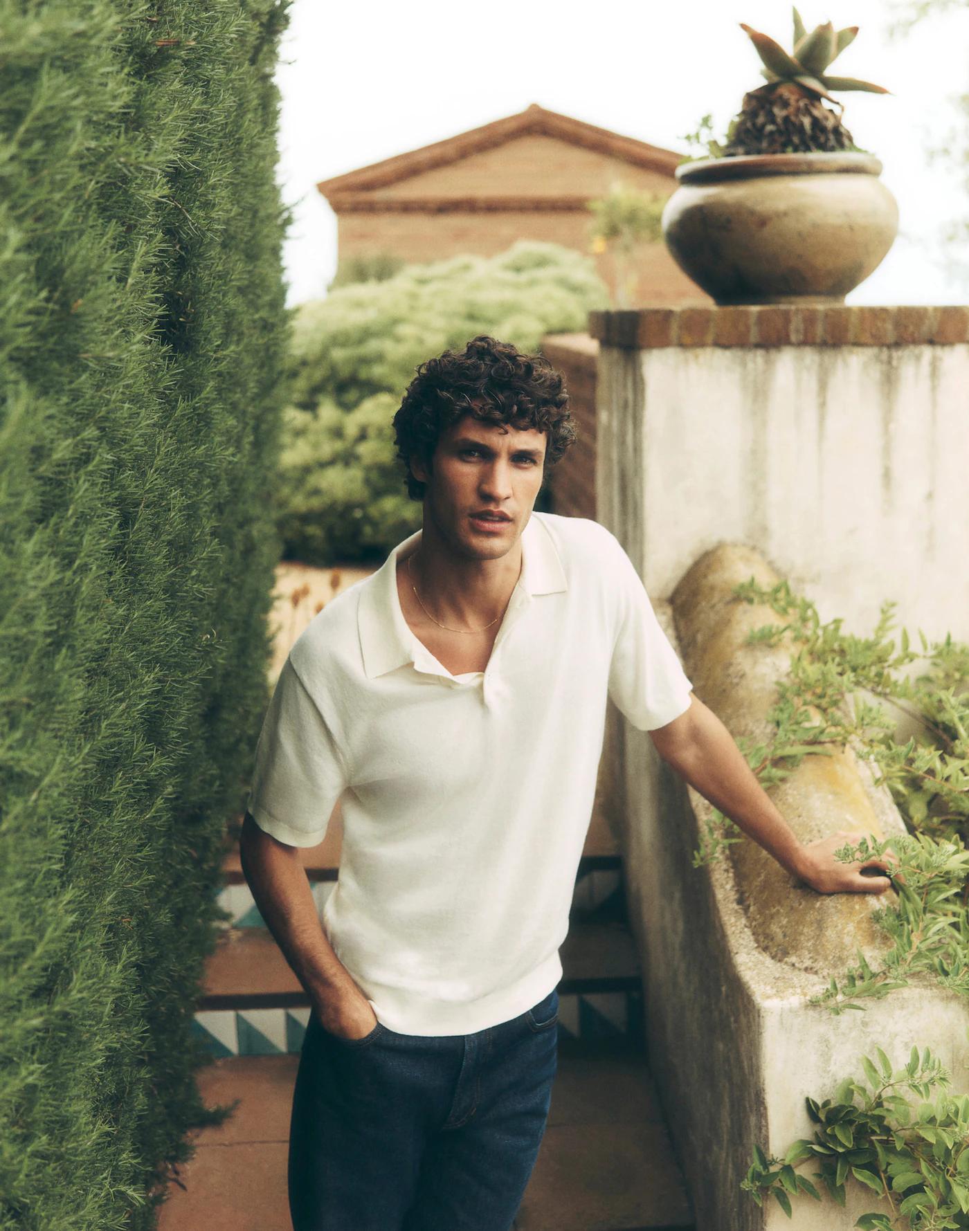 Three-Button Sweater Polo Shirt Product Image