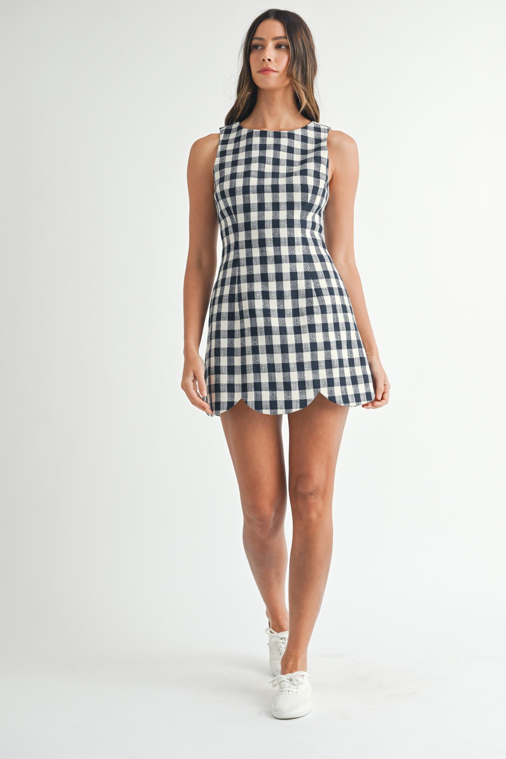 Gingham Scallop-Hem Mini Dress Product Image