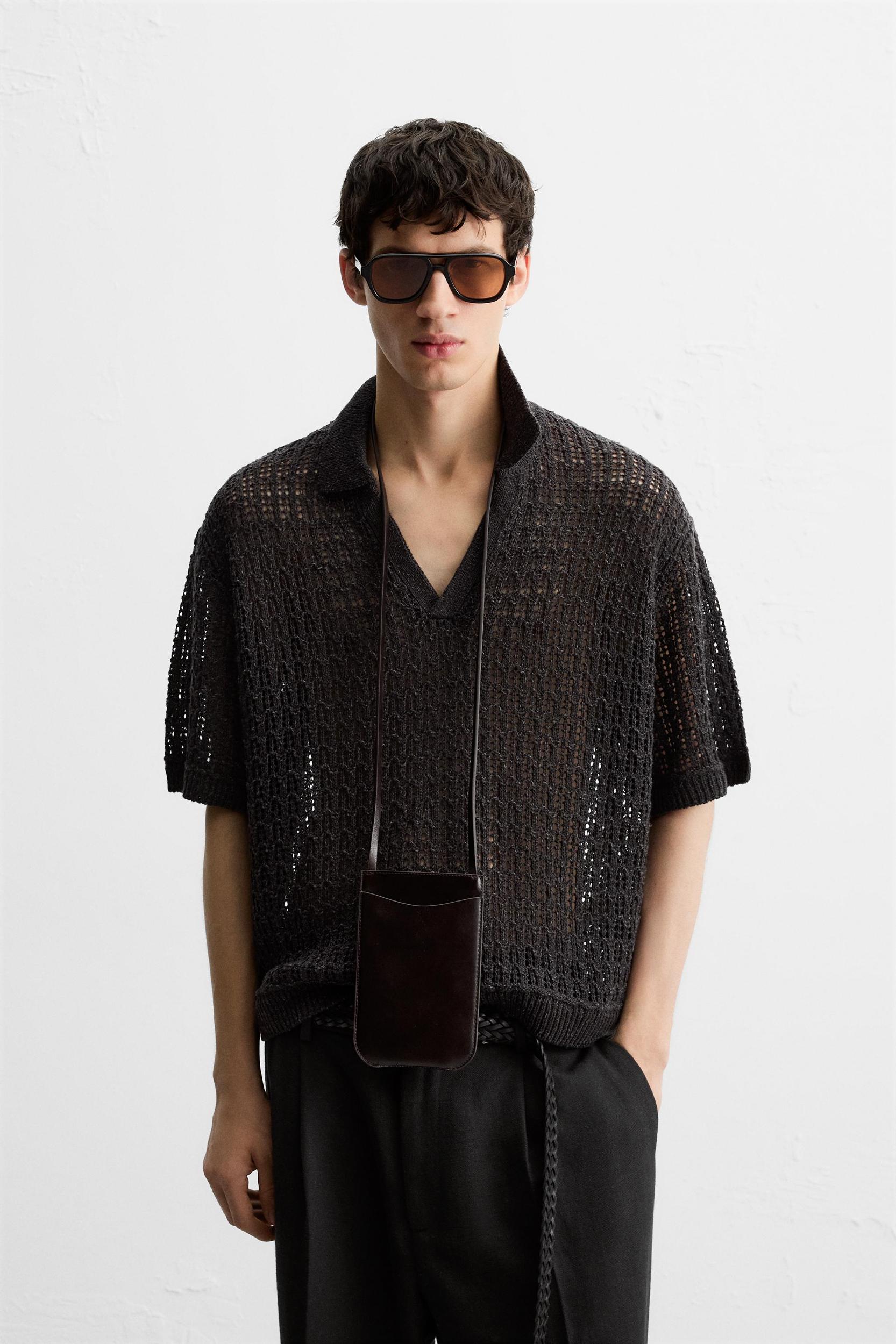 OPEN KNIT POLO SHIRT Product Image