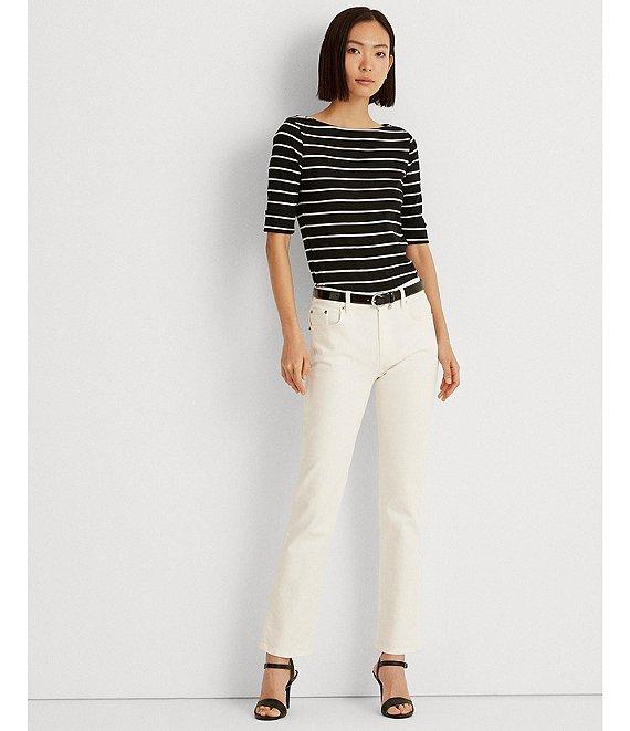 Lauren Ralph Lauren Stripe Stretch Boat Neck Short Sleeve Shirt Product Image