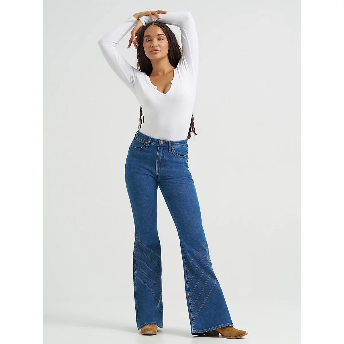 Women's High Rise Stitch Flare Jean in Carolina Product Image