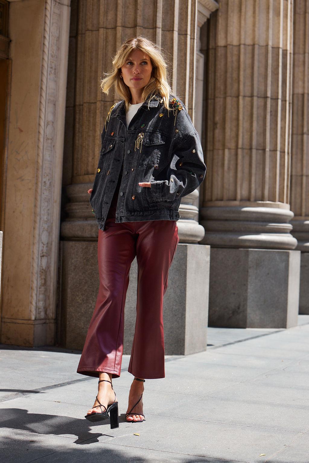 Hayden Burgundy Faux Leather Pants Product Image