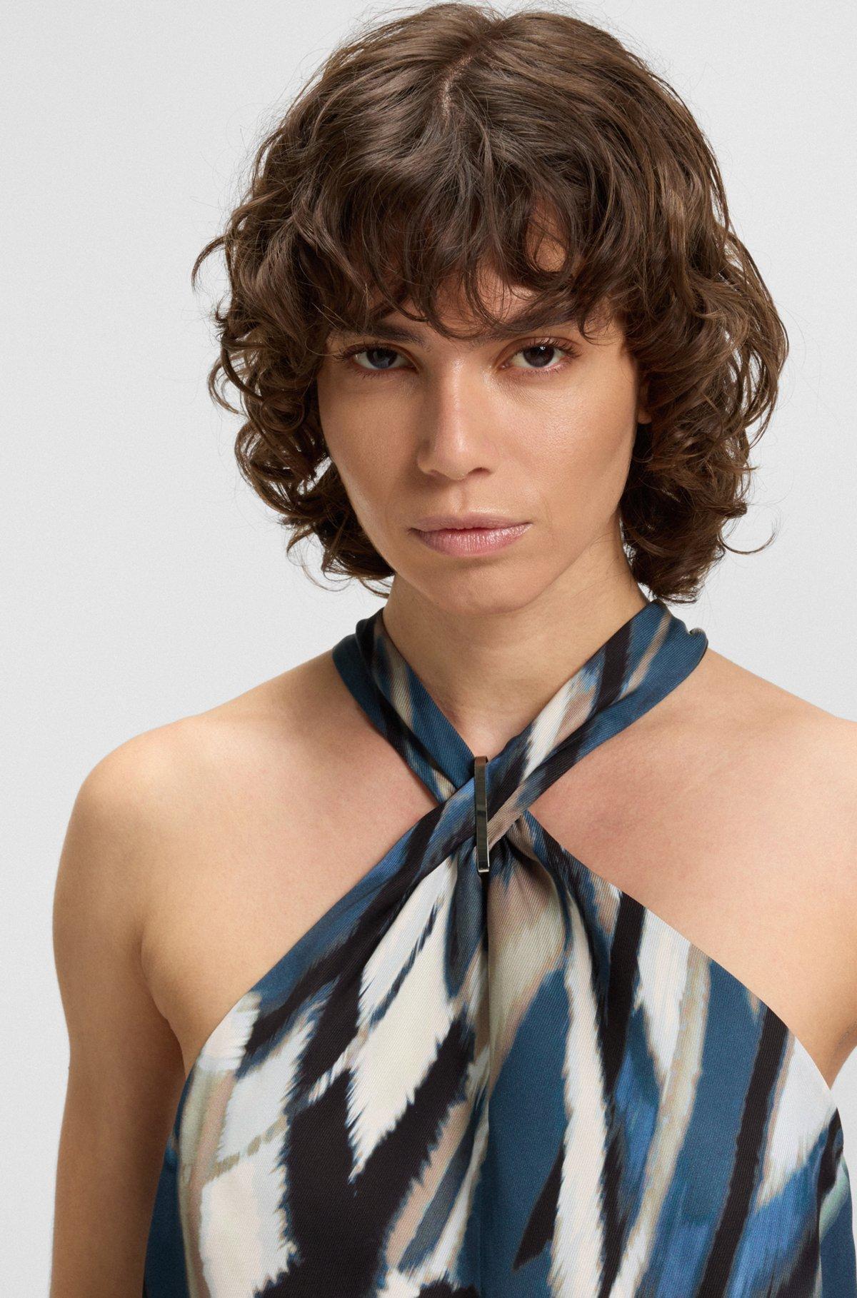 BOSS - Printed-twill top with tie neckline - Patterned Product Image